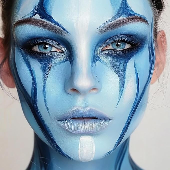 White Light Blue Face Body Paint 1.01/pc with 2 Sponges,Water Based Face Paint Kit for Corpse Bride Cosplay Sally Makeup,Halloween SFX Makeup Cream Face Painting,2.02 oz