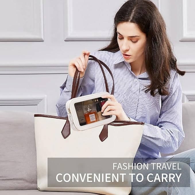 Pinkmik Clear Makeup Bag Transparent Travel Case for Cosmetics and Toiletries Women's Clear Car Bag with Zipper (White, Small)