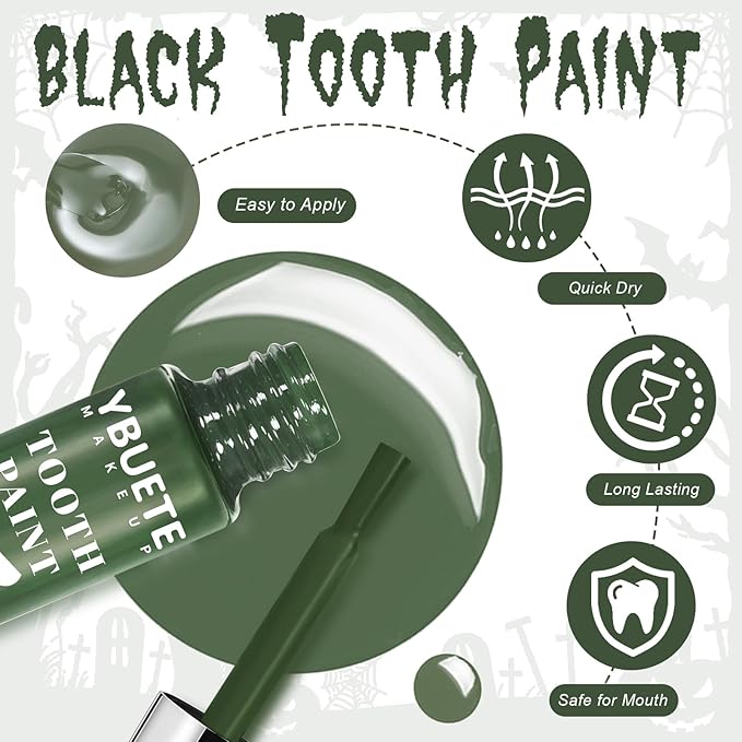 Professional Halloween Green Tooth Paint, Temporary Green Color Tooth Paint，Safe Long Lasting SFX Teeth Paint, Perfect for Cosplay, Halloween Makeup, Theater, Costume Party