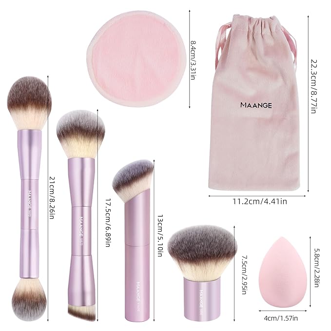 MAANGE 9 PCS Makeup Brush Set Foundation Brush Double Makeup Brushes for Blending Liquid Powder Concealer Cream Blush Buffe Contour Make up Brush Kit (Pink)