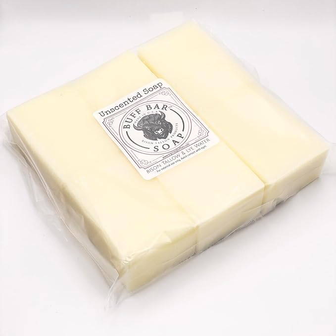BUFF BAR Bison Tallow Buff Soap Bar, Unscented, (6 pack) - Cleans, Moisturizing, Non-Habit Forming, Soothes, and Naturally Derived - No Dyes, Chemicals, Fragrances, Preservatives