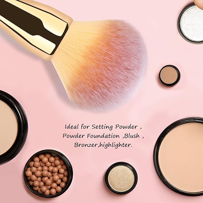 Powder Brush,Daubigny Large Powder Brush Flat Arched Premium Durable Kabuki Makeup Brush Perfect For Blending Liquid,Cream and Flawless Powder,Buffing, Blending,Concealer (Gold)