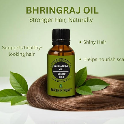Earth N Pure Bhringraj Oil Natural & Therapeutic Grade for Hair Growth with Glass Dropper – 50 ml