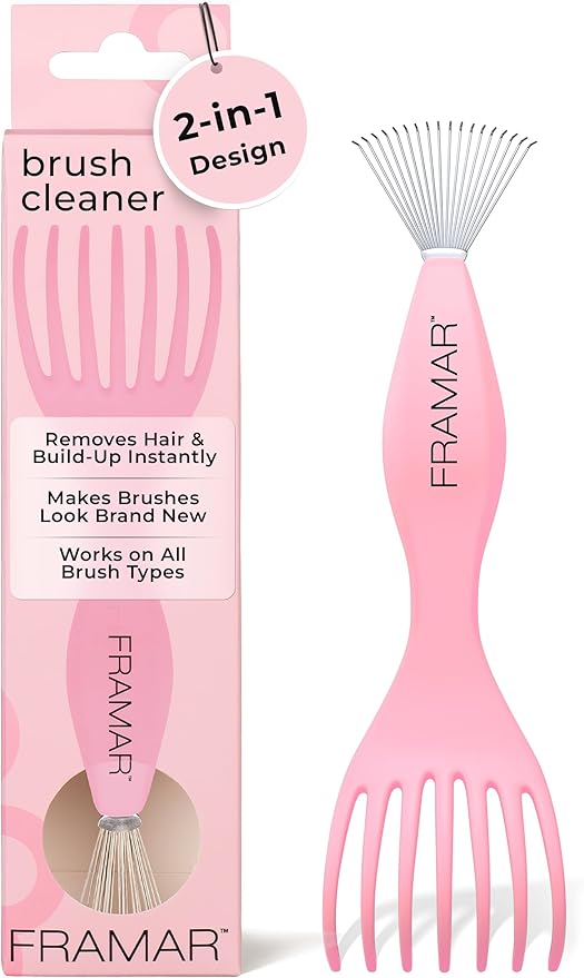 FRAMAR Premium Hair Brush Cleaner Tool – Hairbrush Cleaner Tool, Brush Cleaner Tool for All Types, Comb Cleaner – 2 in 1 Design Removes Hair & Build up Instantly – Pink
