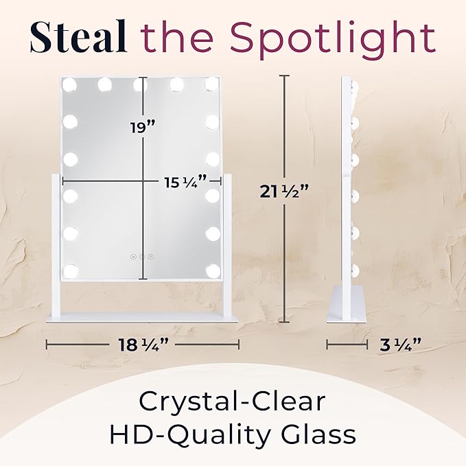 Zadro Hollywood Lighted Vanity Mirror with 15 LED Bulbs, 3 Color Light Settings, 360° Rotation Makeup Mirror Head (21" H x 18" W | 1X | Neutral)