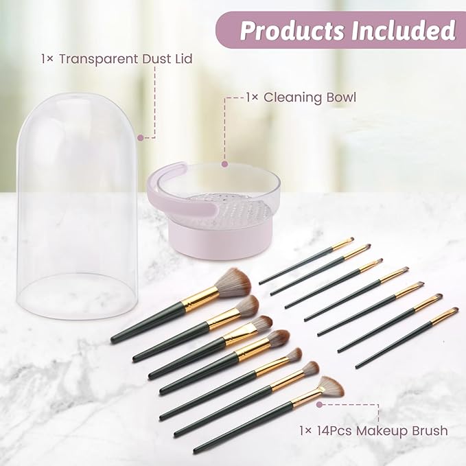 KAYUSO 3 in 1 Makeup Brush Cleaner Bowl and Dryer, Silicone Simply Makeup Brush Cleaner Mat, Waterproof Makeup Brush Holder with Lid, Cosmetic Tools Organizer (Purple)