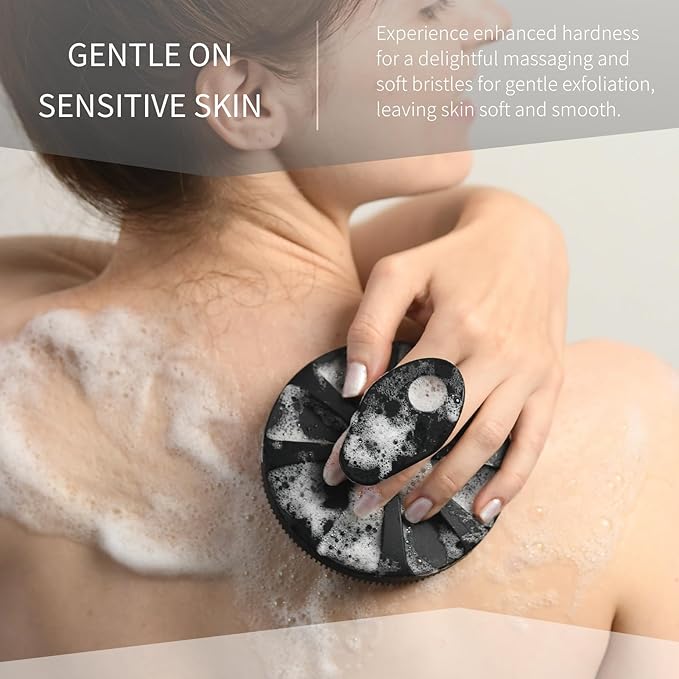 Silicone Body Scrubber, Upgrade 3rd Gen Shower Bath Brush, Lather Nicely, Soft Massage Body, More Hygienic Than Traditional Loofah, Gentle Exfoliating for Sensitive Skin, 1 Pack, Black