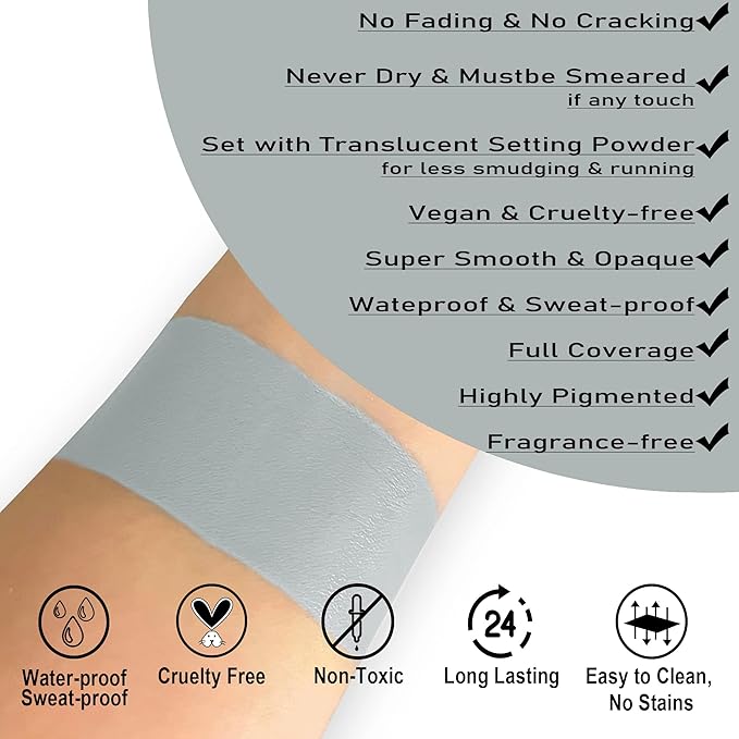 CCbeauty Light Grey Face Paint Stick, Face Painting Kit, Full Coverage SFX Makeup Foundation, Professional Body Paint for Halloween Costume Cosplay Party, For Corpse Bride, Zoombie, Marceline Makeup