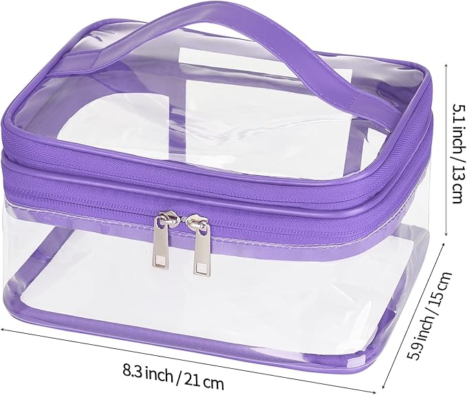 HAOGUAGUA Double Layer Clear Cosmetic Bag Makeup Bag, Waterproof Travel Toiletry Bag, Transparent PVC Pouch Organizer (Purple)