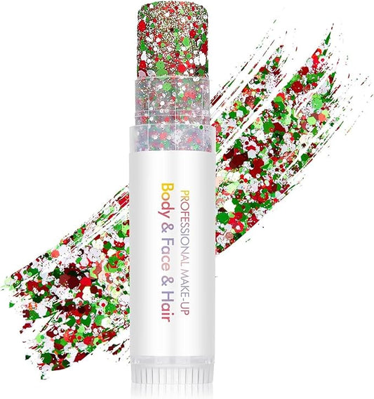 Body Glitter Stick,Face Hair Holographic Sparkling Neon Outfit Singer Concert Music Rave Festival Party Accessories Glitter Makeup. (Red & White & Green)
