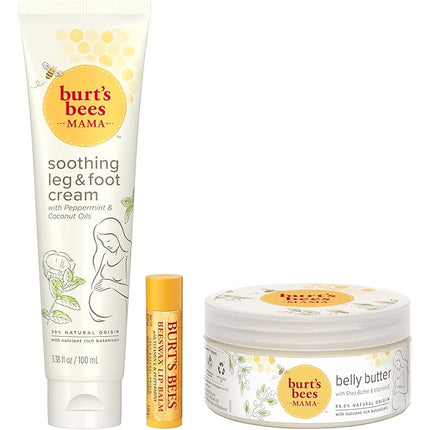 Burt’s Bees Mama Gift Set, Includes Lip Balm, Leg and Foot Cream, and Belly Butter, Natural Origin Skin Care, 0.15 oz./3.38 oz./6.5 oz.
