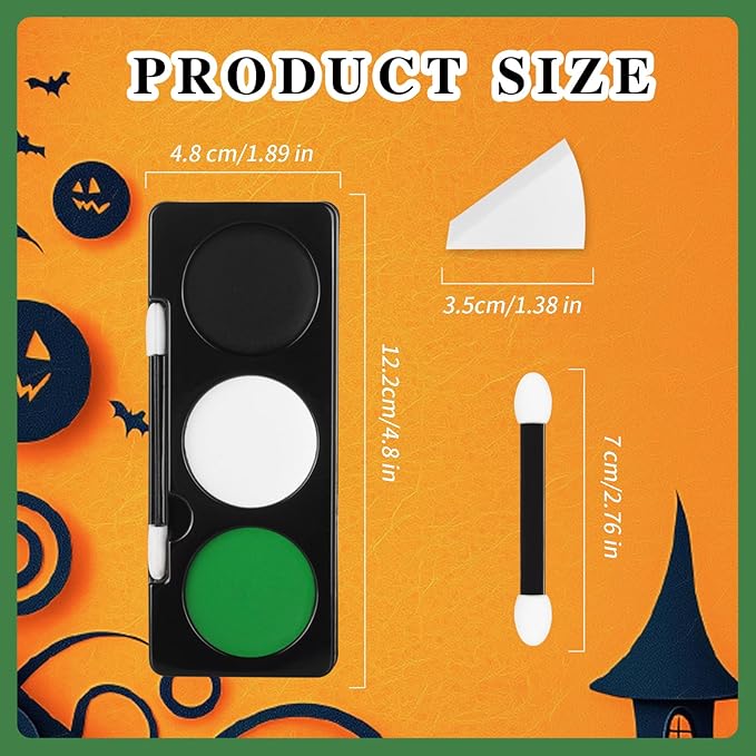 Green Witch Makeup Kit,Black White Green Face Paint + 3PC Sponge + Brush,Hulk Hunting 3 Colors Body Paint Palette,Safe Halloween Set for Kids,Eye Black for Baseball/Softball/Football,21g