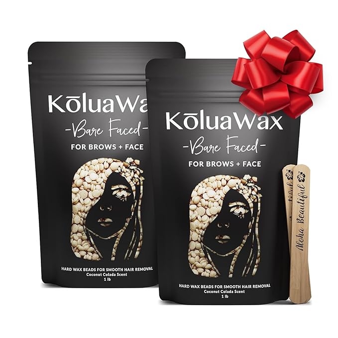 KoluaWax Hard Wax Beads for Hair Removal – Coarse Hair Formula – Face, Brazilian, Underarms, Back Chest, Bikini Waxing – Coconut Colada, 1lb Refill for Wax Warmers & 10 Large Applicator Sticks, 2 Pack