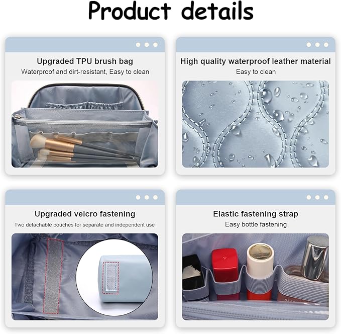 Travel Makeup Bags for Women Cosmetic Bag: Puffy Make up Bags Set of 3 - Vegan Leather Makeup Organizer - Waterproof Large Toiletry Bag with Compartments - Travel Essentials (Blue)