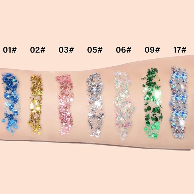 Body Glitter Gel - Sparkly Chunky Glitter Hair for Kids Women, Iridescent Glitter Freckles, Halloween Christmas Singer Concert Festival Rave Accessories (Green Body Glitter)