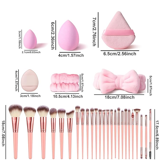 36Pcs Pink Makeup Brushes Set Professional Makeup Kit Multi-functional Makeup Tool Set with Facial Makeup Accessories, Foundation Makeup Brush Kit Eye and Face Make up Brushes & Tools