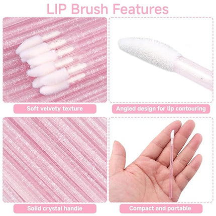 G2PLUS 100PCS Glitter Crystal Lip Brush, Disposable Lip Brushes, Lip Gloss Applicators,Lip Gloss Wands Applicator Perfect Makeup Tool Kits (Pink)