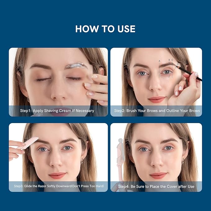 Eyebrow Razors for Women, Replaceable Face Razors kit, Dermaplane Shaving Tool for Men & Women, Face Razors for Peach Fuzz and Hair Removal, 4pcs Replacement Blades Available