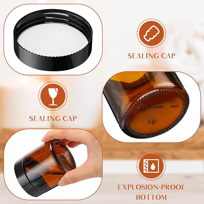 Norme 48 Pcs 4 oz Glass Jars with Lids Leakproof Round Airtight Empty Cosmetic Jars with Inner Liners Lid for Storing Lotions Powder Ointments Candle Making Tins (Black,Amber)