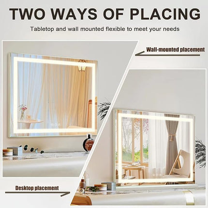 Sucedey Vanity Mirror with Lights, 23" x 18" Makeup Mirror, Hollywood Mirror with 3 Color Modes & Adjustable Brightness, Detachable 10x Zoom Mirror and USB Charging Design (White)