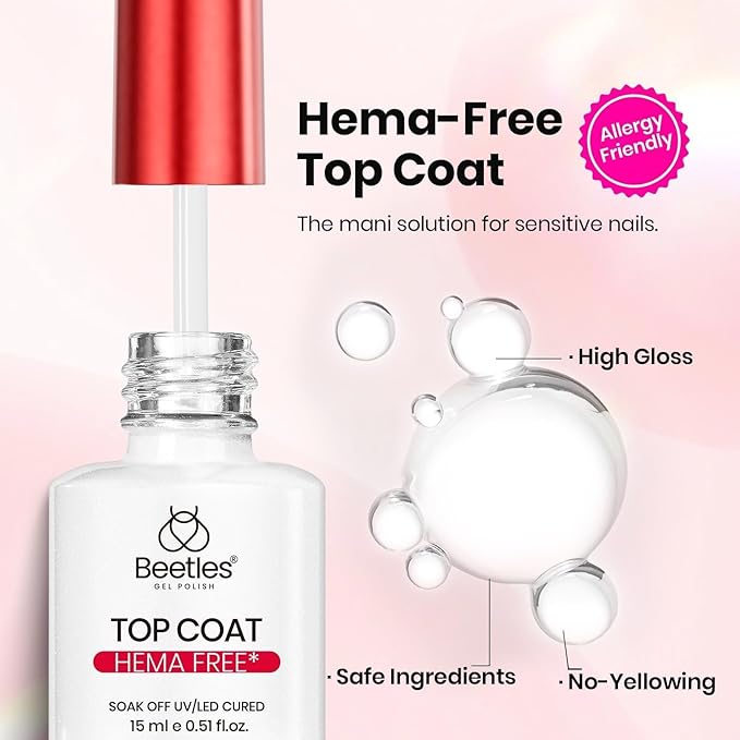 Beetles 4Pcs HEMA-Free Nail Extension Kit, 15ml Gel Nail Glue, No Wipe Top Coat, Builder Nail Gel & Liner Brush, Long Lasting for Clear Press-On Nails, DIY Home Gift for Women, U V Light Required
