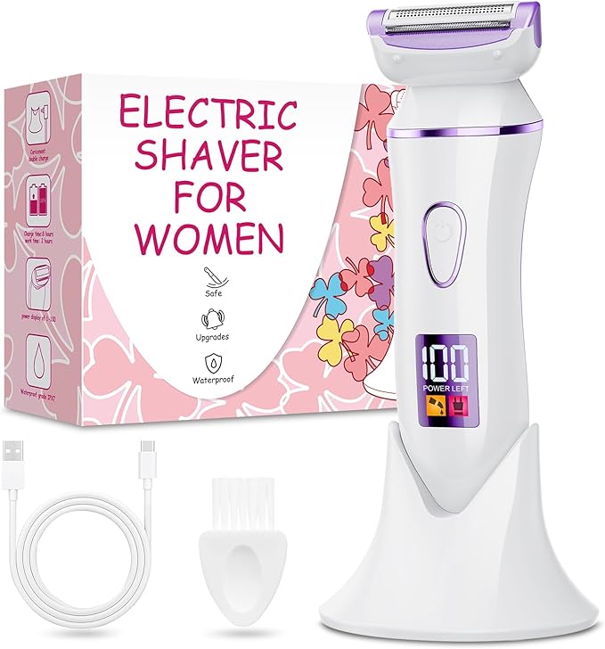 Electric Shaver for Women, Gifts for Women, Electric Razor for Womens, Rechargeable Wet DryLady Hair Remover,IPX7 Waterproof, Shaver for Legs (Purple)