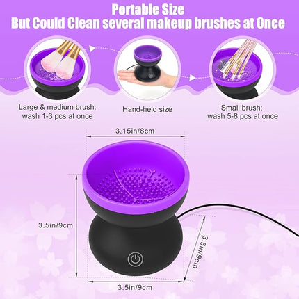 Electric Makeup Brush Cleaner, Luxiv Wash Makeup Brush Cleaner Machine Fit for All Size Automatic Spinner Dryer, Beauty Blender Washer (Black+Purple)