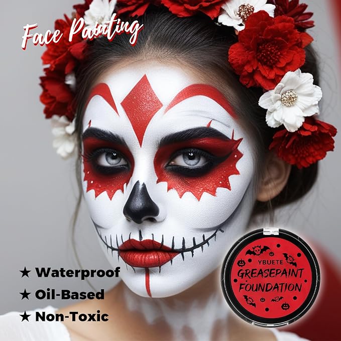Red Cream Foundation Face Body Painting, Professional Full Coverage Oil Based Red Face Paint for Halloween SFX Vampire Zombie Devil Clown Cosplay Makeup for Adult Costume Party & Carnival