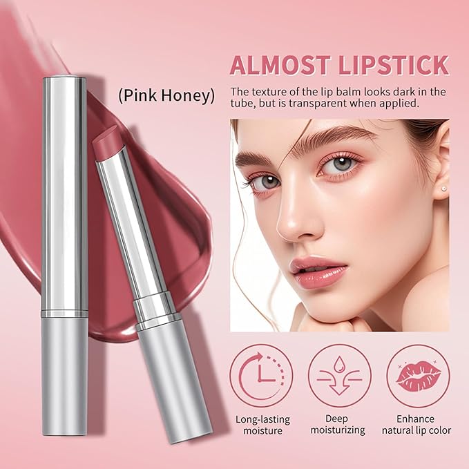 Dulele 2PCS Honey Lipstick Tinted Lip Balm, Glossy Hydrating Lip stick, Sheer Black Jelly Lipstick, Nourishing Black and Pink Lip Stick, Moisturizing Lip Care Balm for Dry Lips