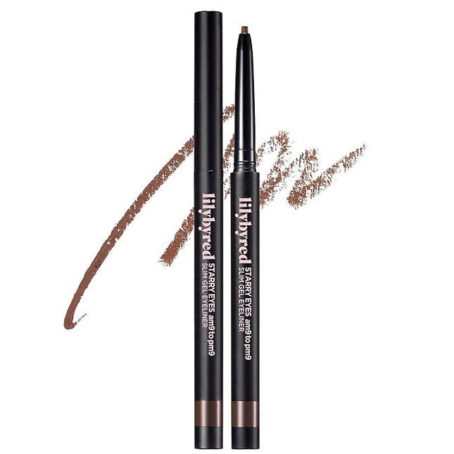 lilybyred Starry Eyes Am9 to Pm9 Slim Gel Eyeliner | Korean Ultra-Slim 2mm Gel Eyeliner, Intense Color Payoff, Creamy Formula, Easy Blending, Smudge-Proof, Long-Lasting, 0.004 oz. (03 Walnut Brown)