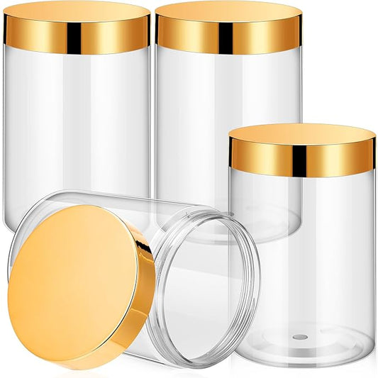 Patelai 4 Pieces Round Wide-mouth Leak Proof Plastic Container Jars with Lids for Travel Storage Makeup Beauty Products Face Creams Oils Salves Ointments DIY Making(10 Ounce,Gold)