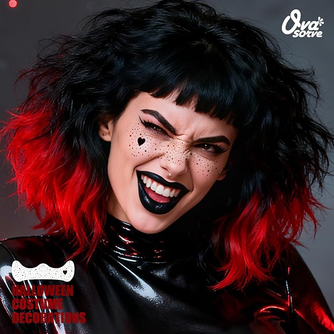 HQ Joker Freckles Face Tattoo - Black & Red Temporary Tattoos with Sinister Smiles | Waterproof Face Makeup for Halloween Costume, Zombie Party & Prisoner Cosplay (8 Sheets)