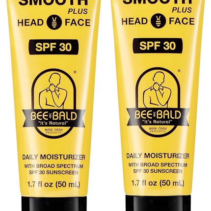 Bee Bald SMOOTH PLUS Head & Face Moisturizer with SPF 30 Sunscreen Lotion Protecting Skin From Harmful UVA/UVB Rays While Hydrating, Moisturizing and Toning, 1.7 Fl Oz (Pack of 2)