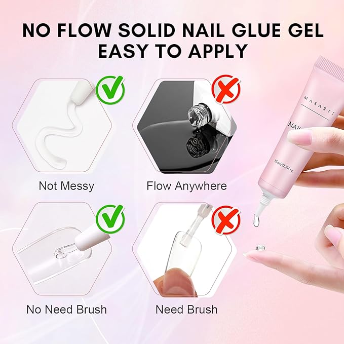 Makartt Gel Nail Glue: Solid Nail Glue for Press On Nails, 15ML 3D Gel UV Lamp Needed, Multifunctional Nails Tools Strong Adhesive Rhinestone Glues Gels for Charms & Gems, Ideal for DIY Home Salon Use