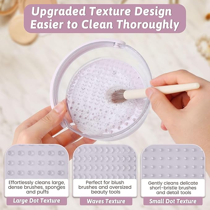 KAYUSO 3 in 1 Makeup Brush Cleaner Bowl and Dryer, Silicone Simply Makeup Brush Cleaner Mat, Waterproof Makeup Brush Holder with Lid, Cosmetic Tools Organizer (Purple)