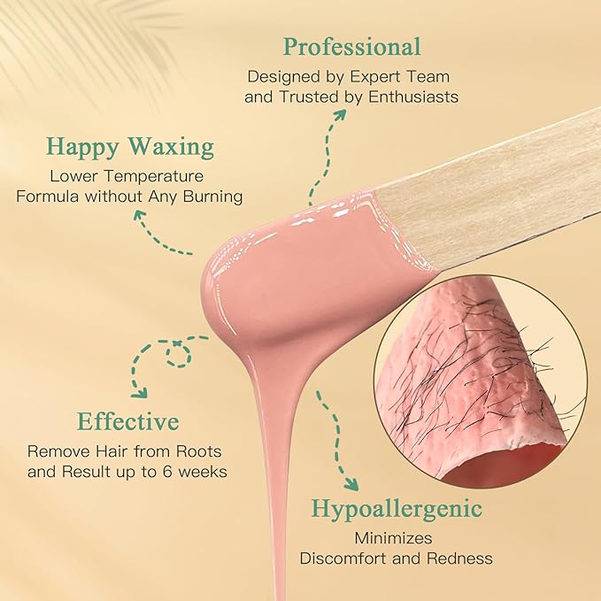 Wax Beads for Hair Removal, Bouvetan 1.3Lb/21oz Hard Wax Beans for Brazilian Waxing, Hard Wax for Eyebrow, Face, Bikini, Legs, Arms for Women Men Hair Removal with 10pcs Spatulas, 6 Packs