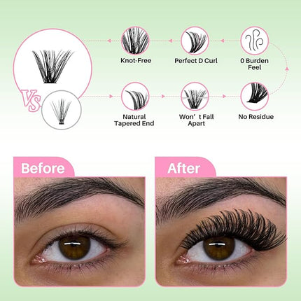 Lash Clusters 4 Style DIY Lashes Clusters Eyelash Clusters False Eyelashes Cluster Eyelash Extensions Wispy Lash Clusters Pestañas Postizas Naturales Soft Cluster Lashes(640pcs 20D+40D+60D+80D,9-16mm)