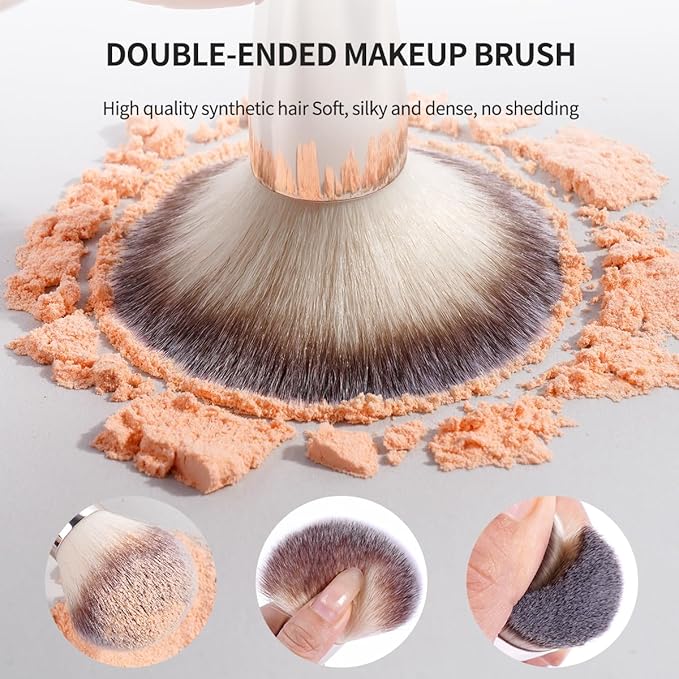 MAANGE 8 Pcs Makeup Brushes with Bag, Double-End Multi-functional Makeup Brushes for Blending Liquid Powder Concealer Cream Blush Buffe (Gold)