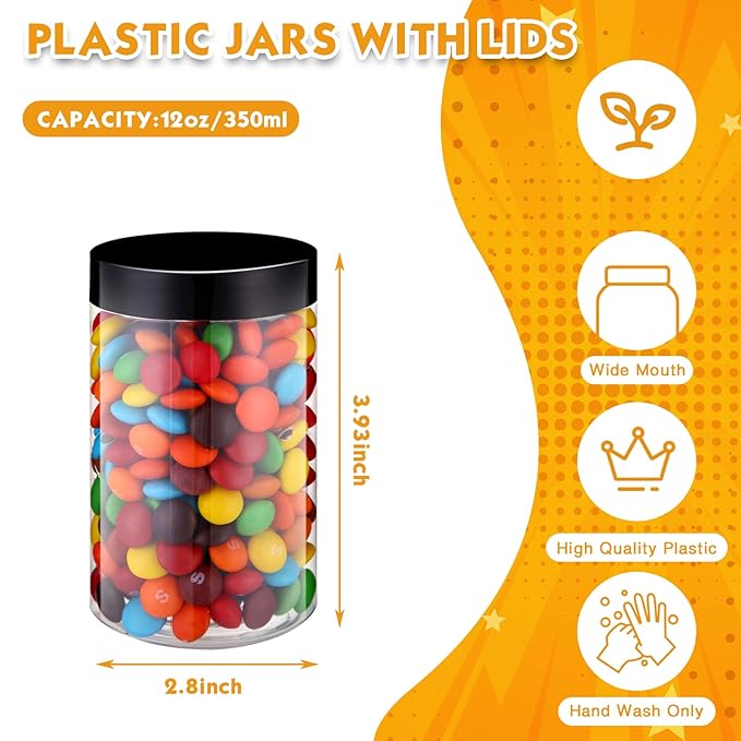 Patelai 4 Pieces Round Wide-mouth Leak Proof Plastic Container Jars with Lids for Travel Storage Makeup Beauty Products Face Creams Oils Salves Ointments DIY Making(12 Ounce,Black)