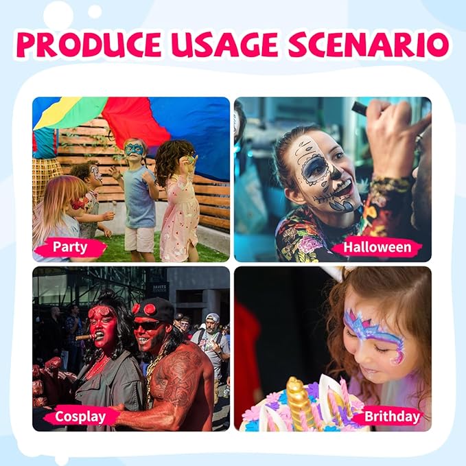 46 pcs Face Paint Stencils Kit,22 Pcs Reusable Facial Painting Stencils Reusable Body Paint Templates with 10 pcs Brushes,14 pcs Sponges for Party Halloween Makeup Depvision Face Paint Accessory Kit