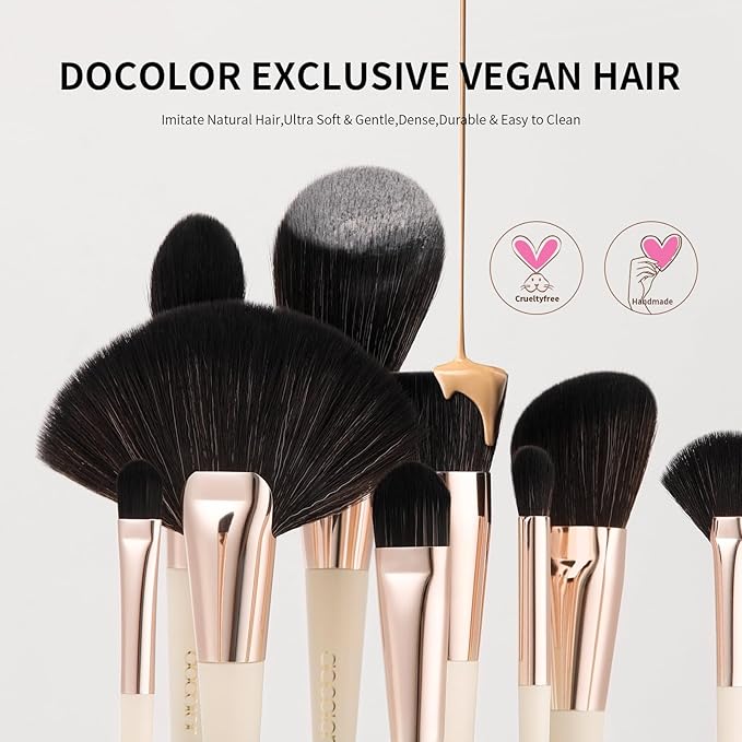 Docolor Makeup Brushes Set Professional 30Pcs Makeup Brushes Premium Synthetic Powder Kabuki Foundation Contour Blush Concealer Eye Shadow Blending Eyeliner Crease Eyebrow Make Up Brush Kit - Beige