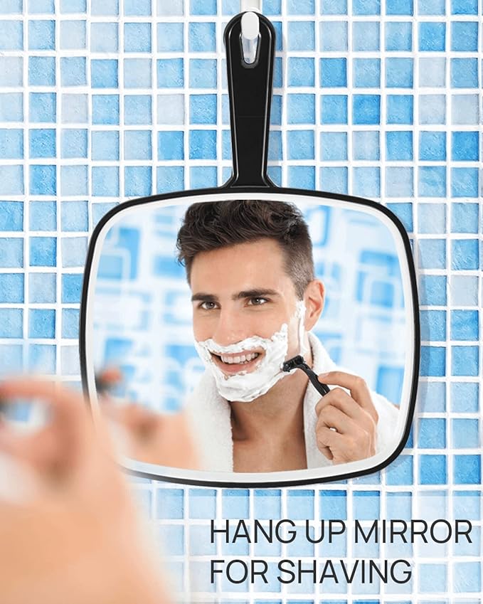 OMIRO Hand Mirror, Extra Large Black Handheld Mirror with Handle,12.4" L x 9.1" W, Pack of 3