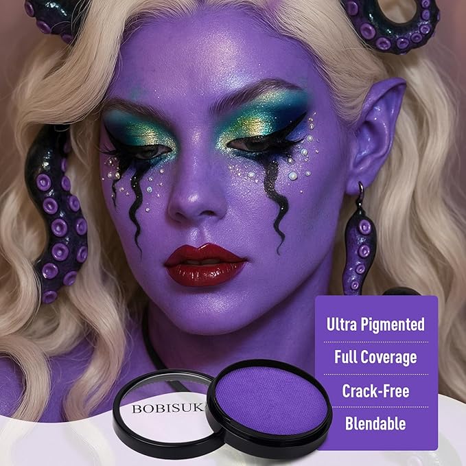 BOBISUKA Purple Face Body Paint, Water-Based Face Painting Kit & Body Paints, Kids Adults Facepaint for Halloween Ursula Widowmaker Dabi Maleficient Makeup, Costume Cosplay Party Theater & Stage