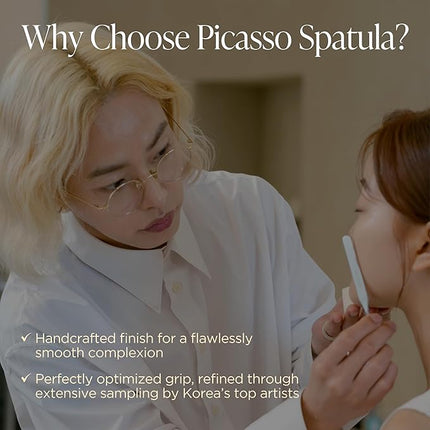 Piccasso Brush Makeup Spatula + Sponge 2P Set – Professional Makeup Tools with Precision Spatula and 2 Soft Sponges, Ideal for Blending Foundation, Cream, or Liquid Makeup, Genuine Korean Product