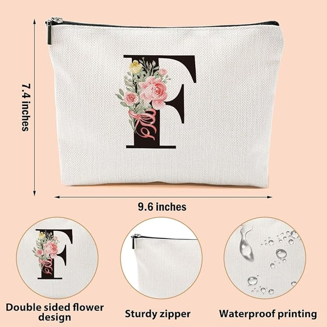Personalized Makeup Bag, Initial Letter F Makeup Bag for Women Rose Monogram Cosmetic Bags Toiletry Pouch, Monogrammed Gifts for Women Mom Grandma Sister Friends Thanksgiving Christmas Birthday Gift