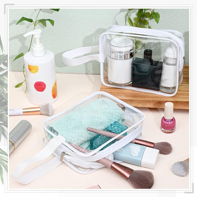 Silkfly Clear Toiletry Bag PVC Travel Cosmetic Bag with Handle Strap Makeup Pouch with Zipper Summer Vacation Salon Graduation Gift End of the Year Gifts(White,24 Pack)