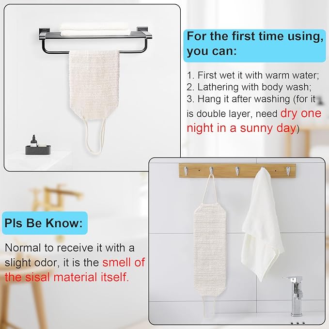 35.5" Long Exfoliating Washcloth Shower Loofah with Handle for Women, Natural Body Scrubber Back Cleaner for Shower, Double Layer Extra Rough Bath Scrubber for Body