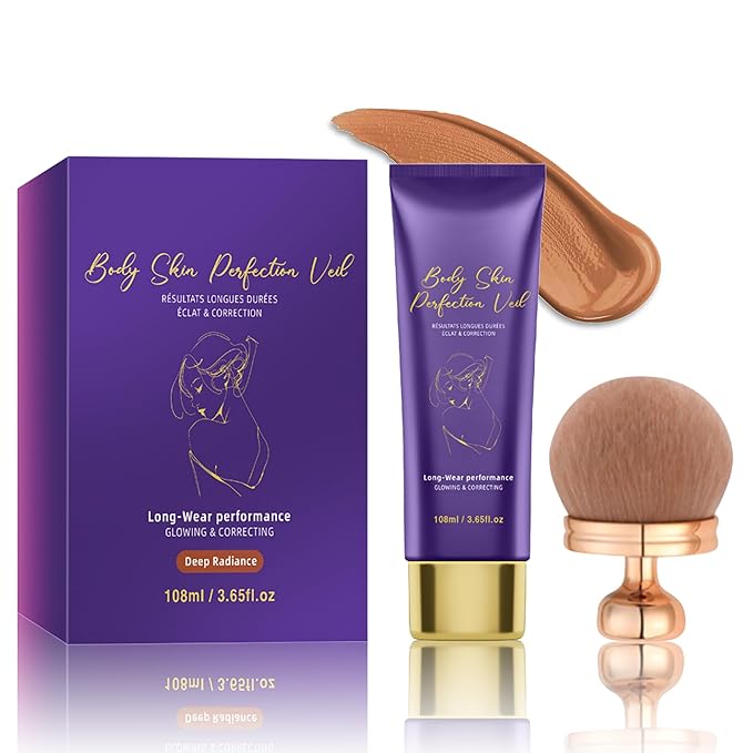 Body Coverage Perfector with Brush - Waterproof Leg & Body Makeup No Transfer, Tattoo & Scar Cover Up Full Coverage, Complexion Perfector for All Skin Tones (Deep Radiance)