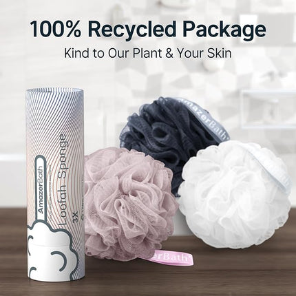 AmazerBath Loofah Sponge 60g/PCS, Shower Loofah for Men and Women - Body Scrubber Loofa Set of 3, Bath Sponge - Grey Blue-Pink-White
