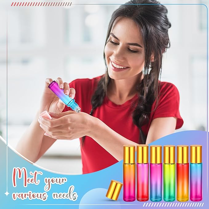 Sumind 150 Pcs Essential Oil Roller Bottles 10 ml Glass Empty Roll on Bottles with Stainless Steel Balls Leak Proof with 5 Funnel for Travel Essential Oil(Mixed Colors)